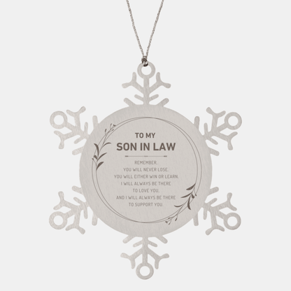 Son In Law Ornament Gifts, To My Son In Law Remember, you will never lose. You will either WIN or LEARN, Keepsake Snowflake Ornament For Son In Law, Birthday Christmas Gifts Ideas For Son In Law X-mas Gifts