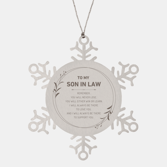 Son In Law Ornament Gifts, To My Son In Law Remember, you will never lose. You will either WIN or LEARN, Keepsake Snowflake Ornament For Son In Law, Birthday Christmas Gifts Ideas For Son In Law X-mas Gifts