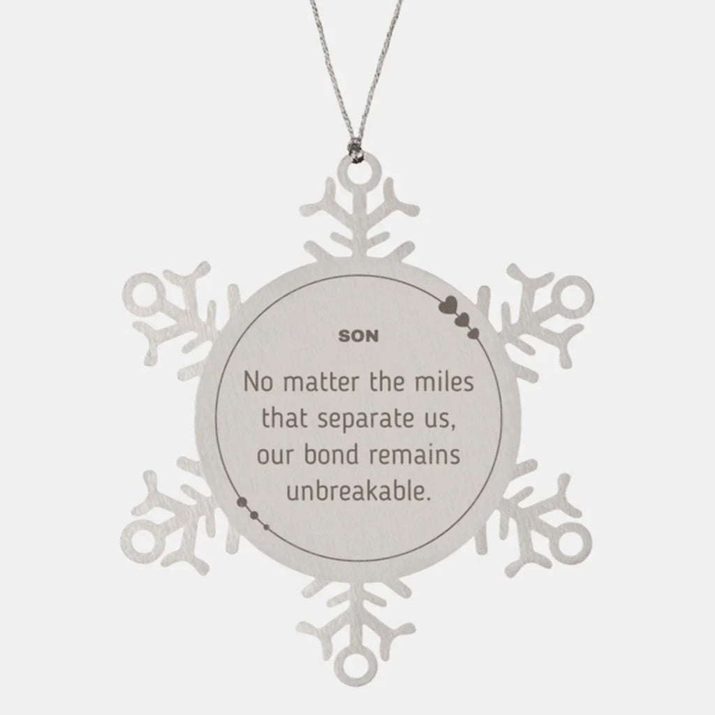 Son Long Distance Relationship Gifts, No matter the miles that separate us, Cute Love Snowflake Ornament For Son, Birthday Christmas Unique Gifts For Son
