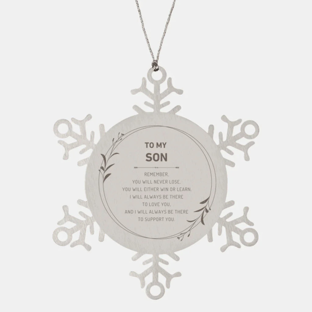 Son Ornament Gifts, To My Son Remember, you will never lose. You will either WIN or LEARN, Keepsake Snowflake Ornament For Son, Birthday Christmas Gifts Ideas For Son X-mas Gifts