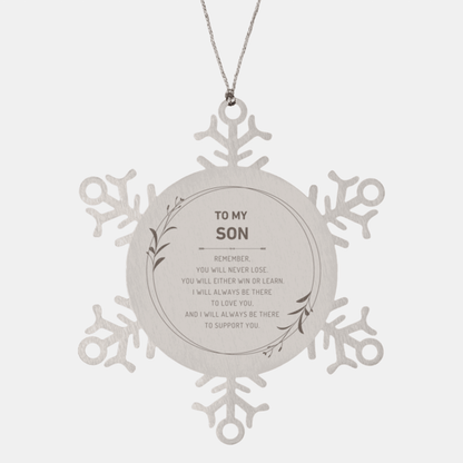 Son Ornament Gifts, To My Son Remember, you will never lose. You will either WIN or LEARN, Keepsake Snowflake Ornament For Son, Birthday Christmas Gifts Ideas For Son X-mas Gifts