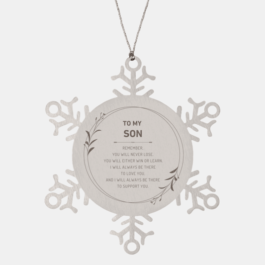 Son Ornament Gifts, To My Son Remember, you will never lose. You will either WIN or LEARN, Keepsake Snowflake Ornament For Son, Birthday Christmas Gifts Ideas For Son X-mas Gifts