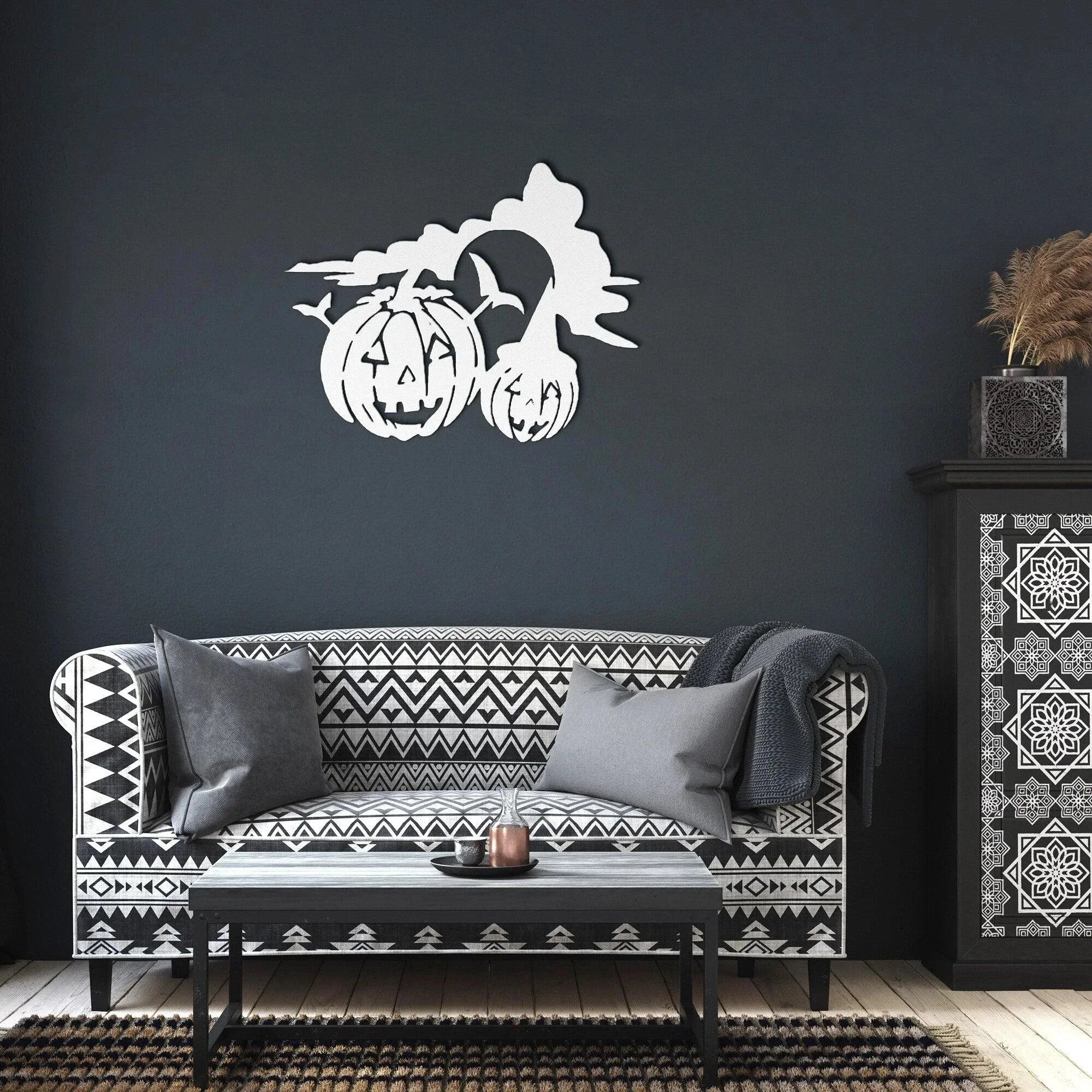 Spooky Halloween Pumpkins Metal Wall Art Sign