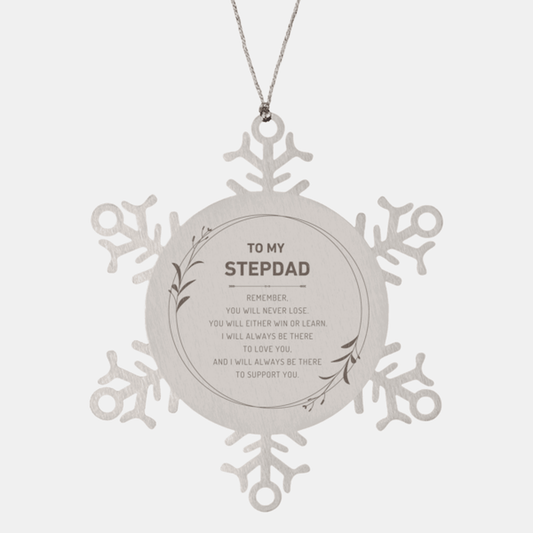 Stepdad Ornament Gifts, To My Stepdad Remember, you will never lose. You will either WIN or LEARN, Keepsake Snowflake Ornament For Stepdad, Birthday Christmas Gifts Ideas For Stepdad X-mas Gifts