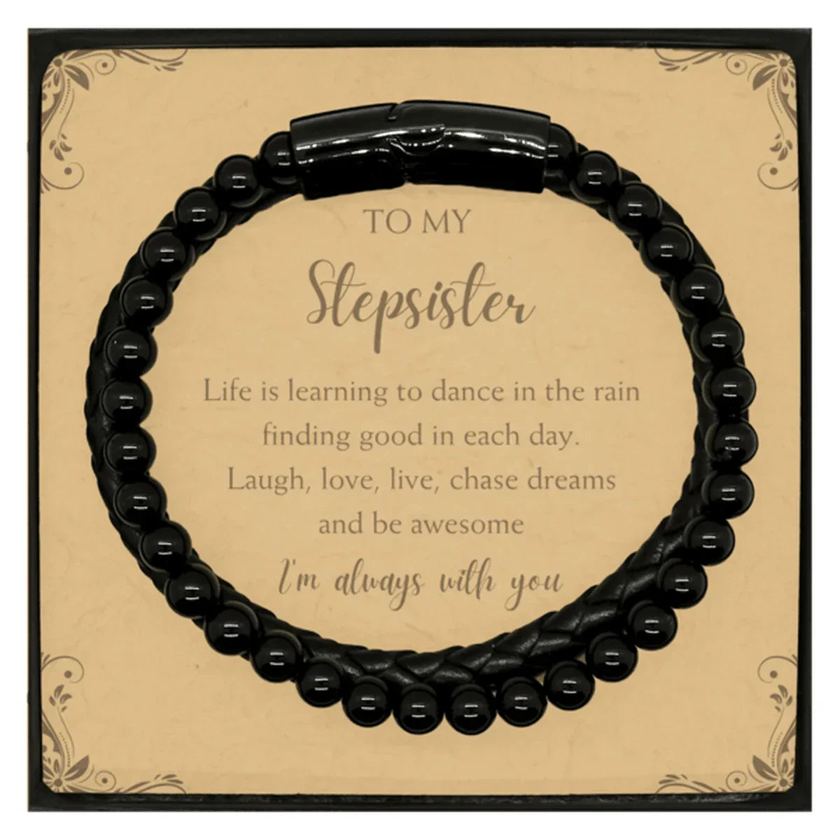 Stepsister Stone Leather Bracelets Motivational Birthday Christmas Gifts Life is Learning to Dance in the Rain
