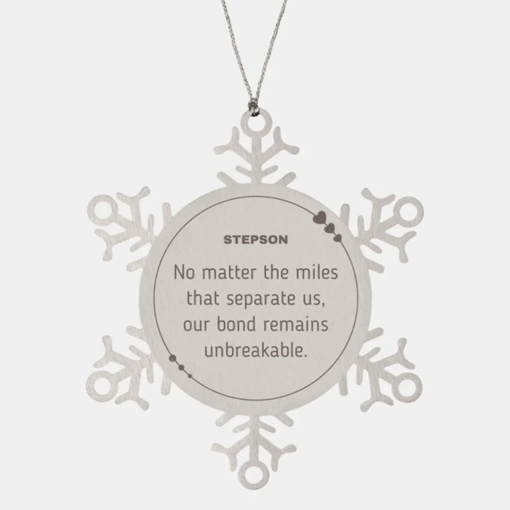Stepson Long Distance Relationship Gifts, No matter the miles that separate us, Cute Love Snowflake Ornament For Stepson, Birthday Christmas Unique Gifts For Stepson