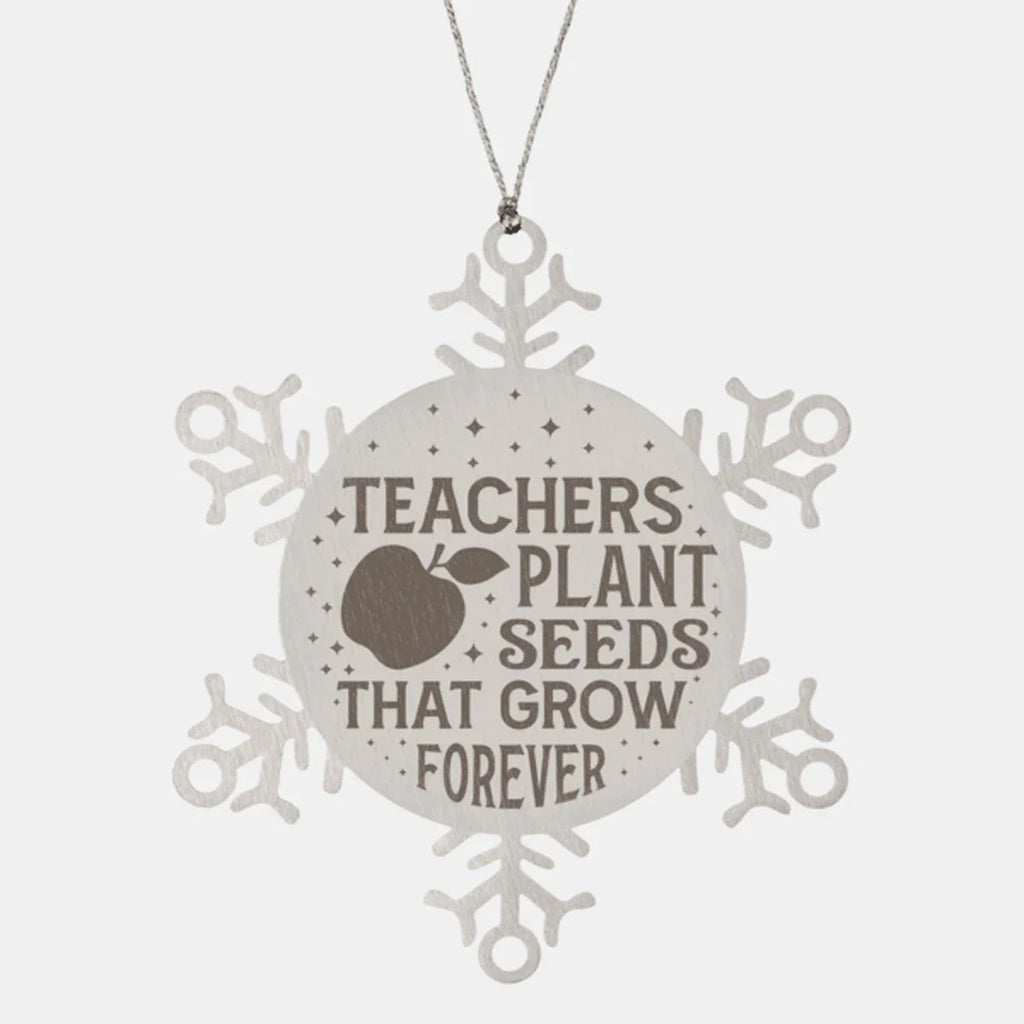 Teacher Gift, Teachers Plant Seeds That Last Forever, Snowflake Laser Engraved Steel Christmas Ornament, Inspirational Gifts, Teacher Ornaments, Novelty Gifts for Men, Women, Coworkers