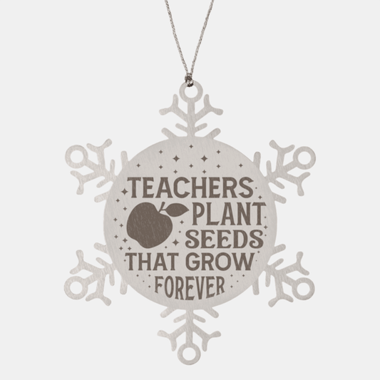 Teacher Gift, Teachers Plant Seeds That Last Forever, Snowflake Laser Engraved Steel Christmas Ornament, Inspirational Gifts, Teacher Ornaments, Novelty Gifts for Men, Women, Coworkers