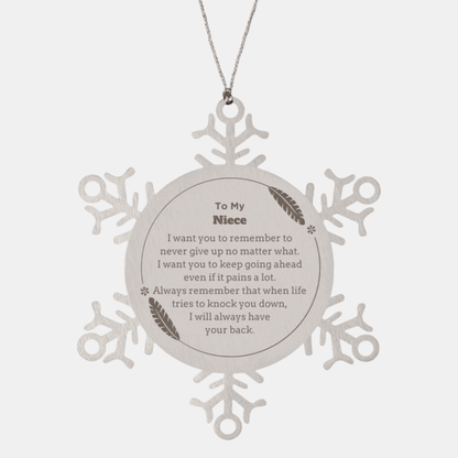 To My Niece Gifts, Never give up no matter what, Inspirational Niece Snowflake Ornament, Encouragement Birthday Christmas Unique Gifts For Niece