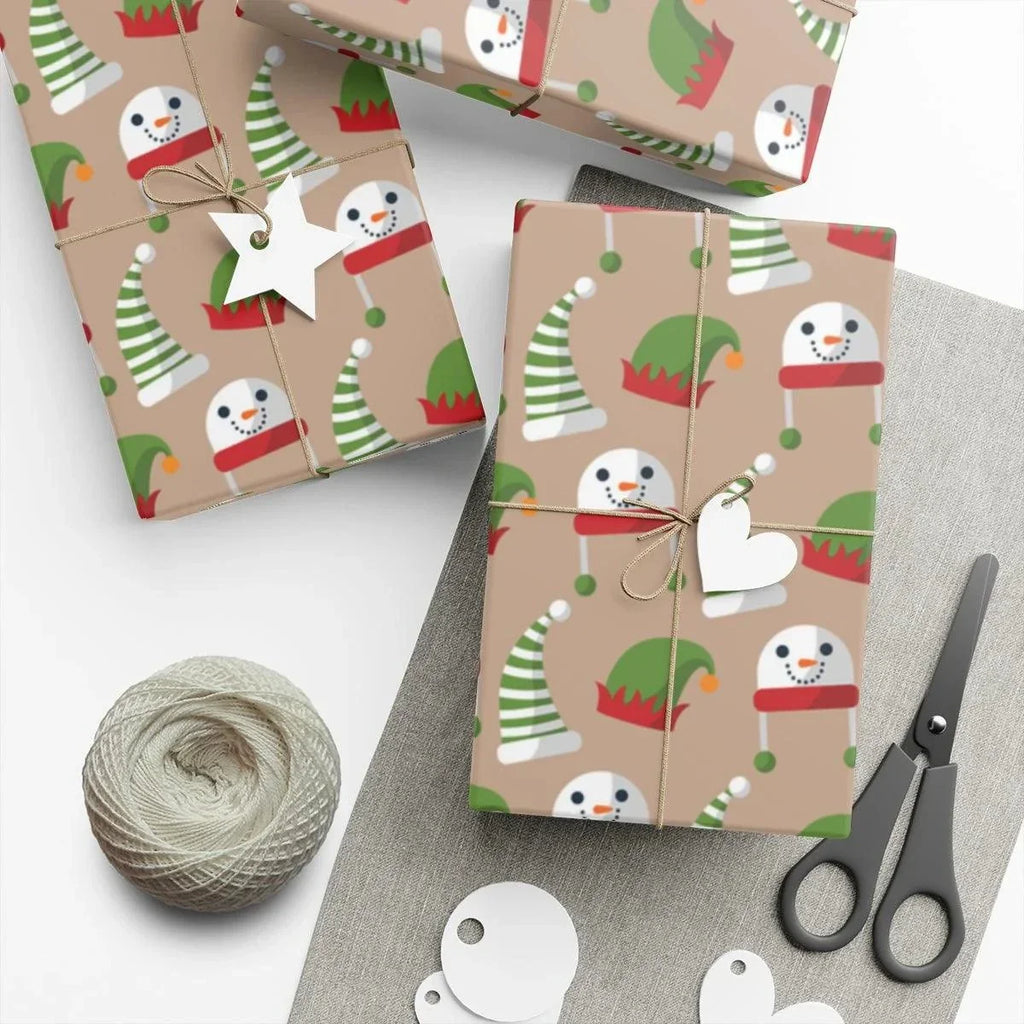 Gift Wrap Papers Snowman and Elf Hats