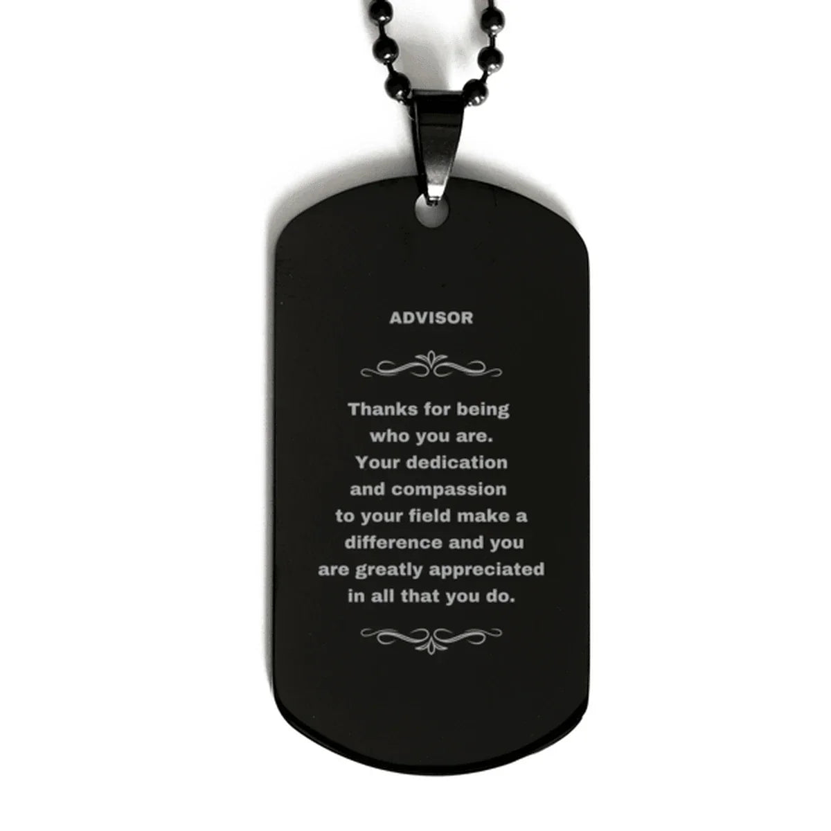 Advisor Black Dog Tag Engraved Necklace - Thanks for being who you are - Birthday Christmas Jewelry Gifts Coworkers Colleague Boss
