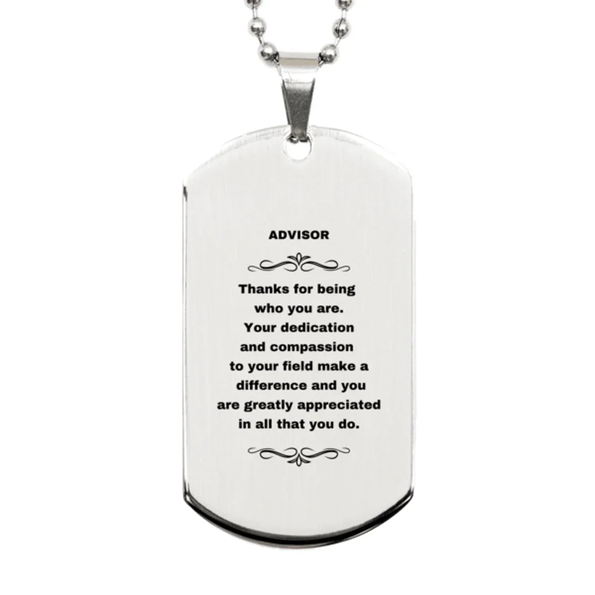 Advisor Silver Dog Tag Engraved Necklace - Thanks for being who you are - Birthday Christmas Jewelry Gifts Coworkers Colleague Boss