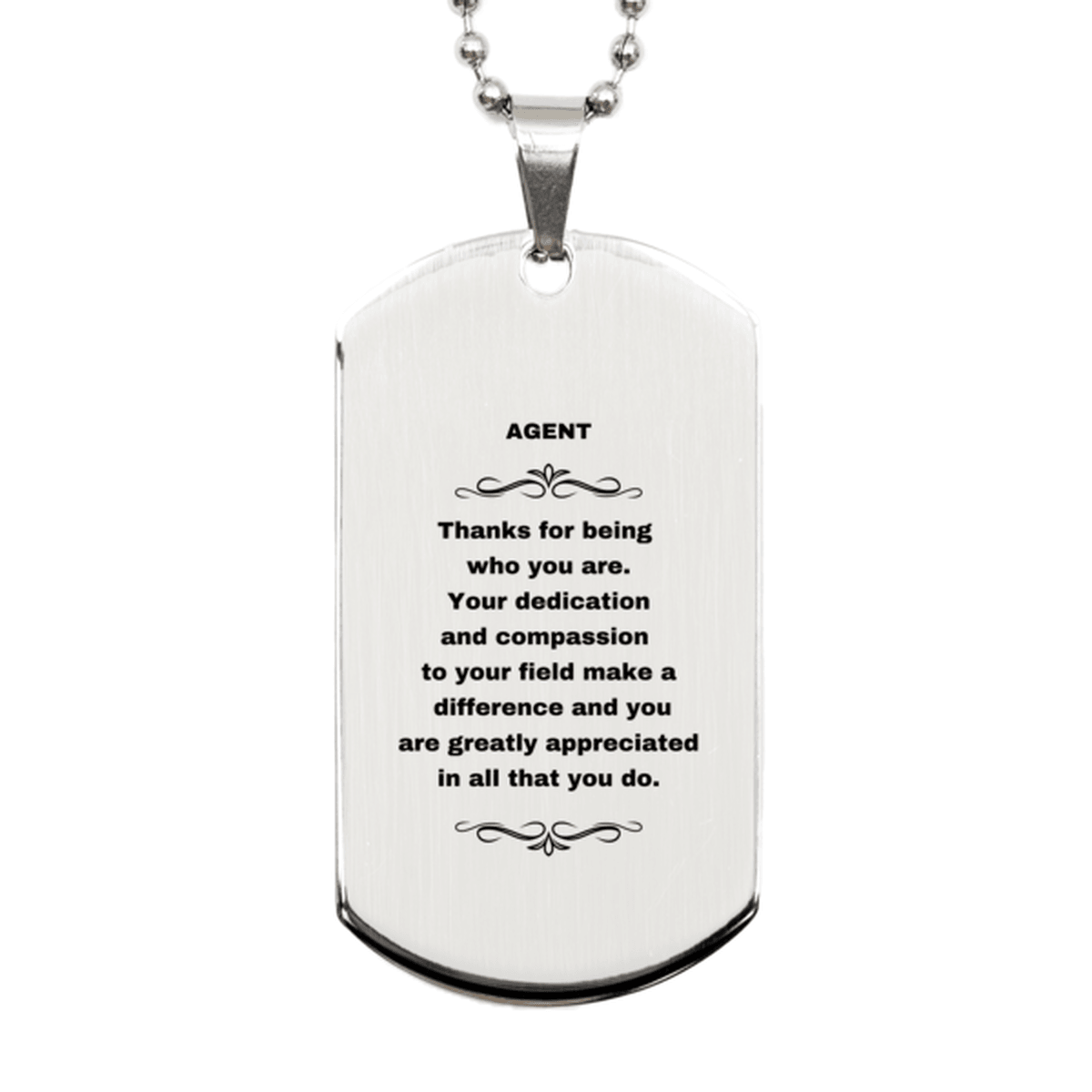 Agent Silver Dog Tag Engraved Necklace - Thanks for being who you are - Birthday Christmas Jewelry Gifts Coworkers Colleague Boss - Mallard Moon Gift Shop