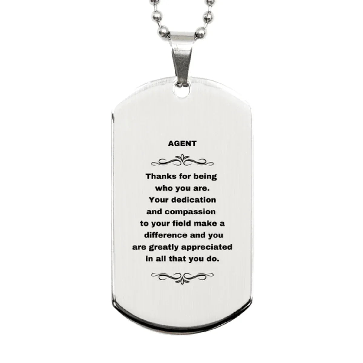 Agent Silver Dog Tag Engraved Necklace - Thanks for being who you are - Birthday Christmas Jewelry Gifts Coworkers Colleague Boss