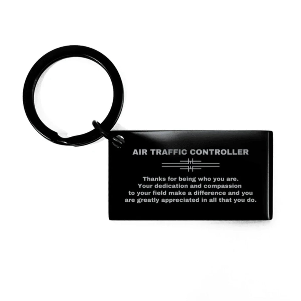 Air Traffic Controller Appreciation Keychain - Engraved Black Stainless-Steel Gift for ATC Professionals, Pilots & Aviation Enthusiasts