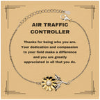 Air Traffic Controller Sunflower Bracelet – 925 Sterling Silver with 18K Gold-Plated Petals – Thoughtful Appreciation Gift for Women