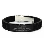 Alabama Is My Home Glidelock Clasp Bracelet - Handcrafted Alabama Engraving Durable Silver And Black Stainless Steel