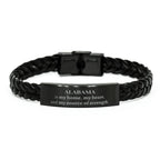 Alabama Pride Braided Leather Bracelet - Engraved Stainless Steel Panel Keepsake For Alabama Lovers