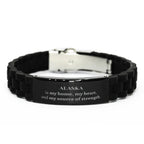 Alaska is my home Gifts, Lovely Alaska Birthday Christmas Black Glidelock Clasp Bracelet For People from Alaska, Men, Women, Friends