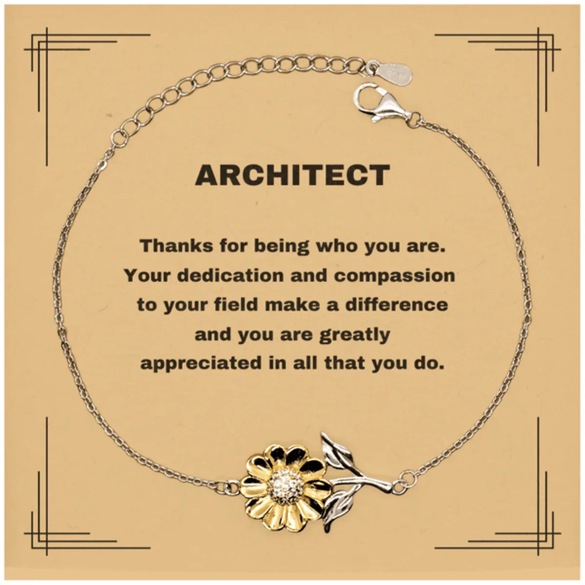 Architect Sunflower Bracelet - Thanks for being who you are - Birthday Christmas Jewelry Gifts Coworkers Colleague Boss