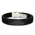 Arkansas is my home Gifts, Lovely Arkansas Birthday Christmas Black Glidelock Clasp Bracelet For People from Arkansas, Men, Women, Friends