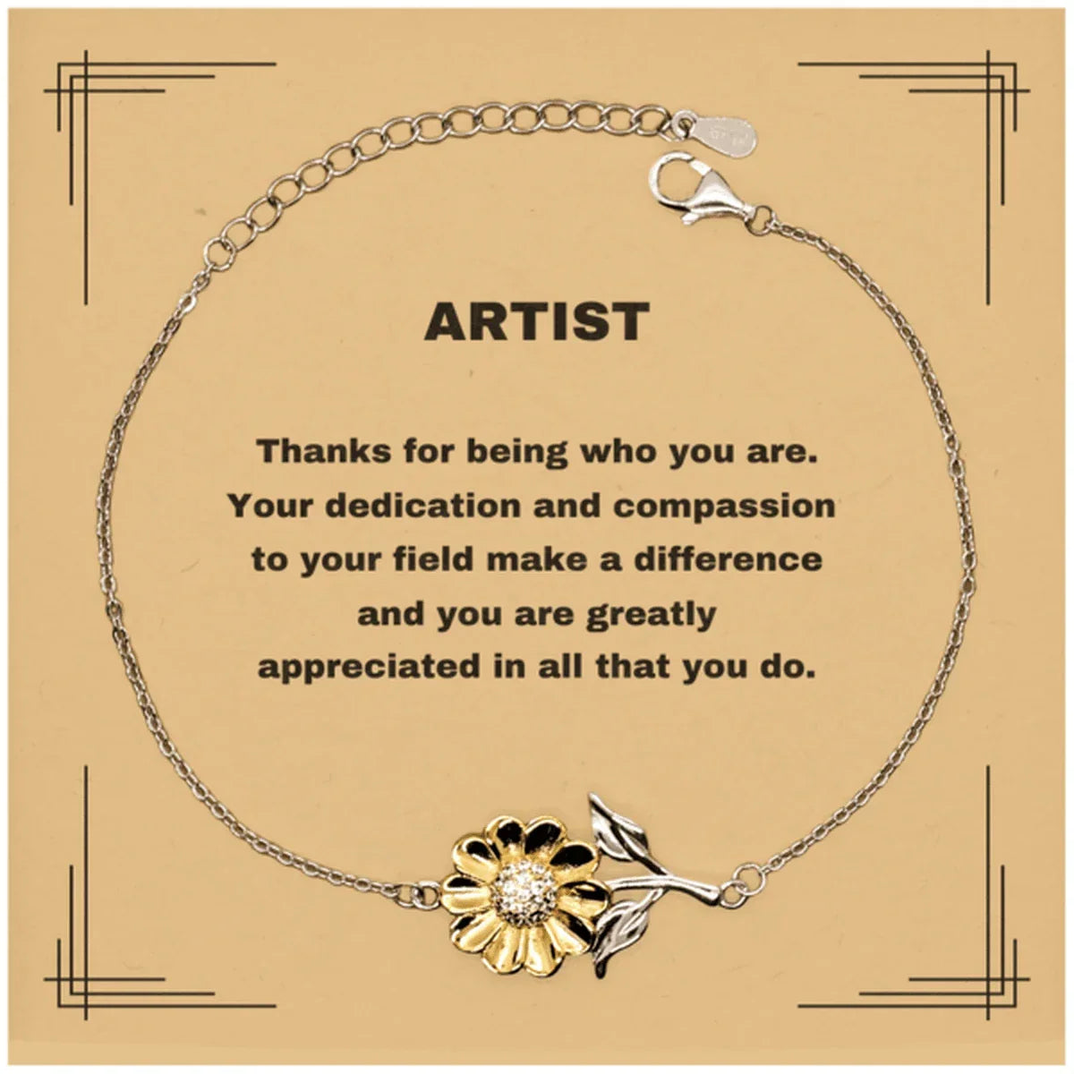 Artist Sunflower Bracelet - Thanks for being who you are - Birthday Christmas Jewelry Gifts Coworkers Colleague Boss