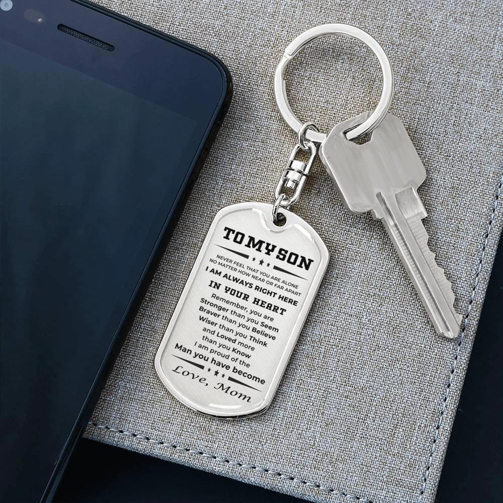 Gift for Adult Son Military Style Dog Tag Engraved Keychain Love Mom