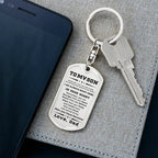 Gift for Adult Son from Dad Engraved Military Style Dog Tag Keychain