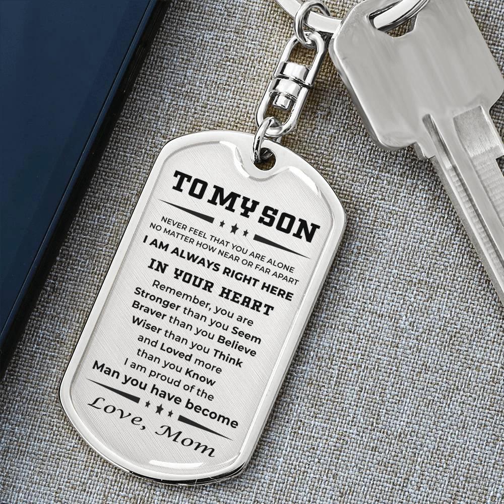 Gift for Adult Son Military Style Dog Tag Engraved Keychain Love Mom