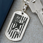 Hunting and Fishing Distressed American Flag Custom Engraved Keychain