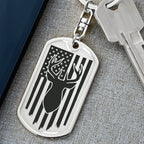 Deer Hunter American Flag Keychain Personalized Engraved Back