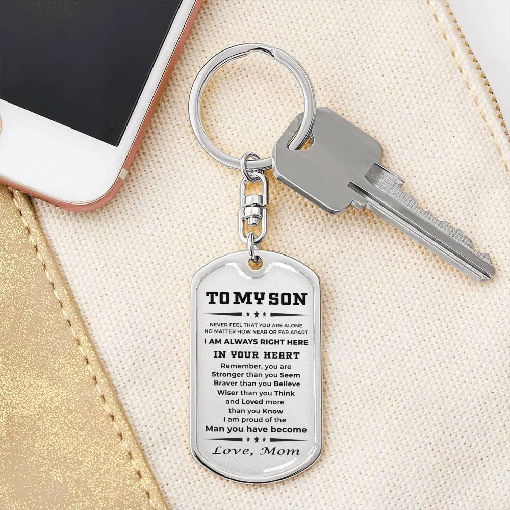 Gift for Adult Son Military Style Dog Tag Engraved Keychain Love Mom