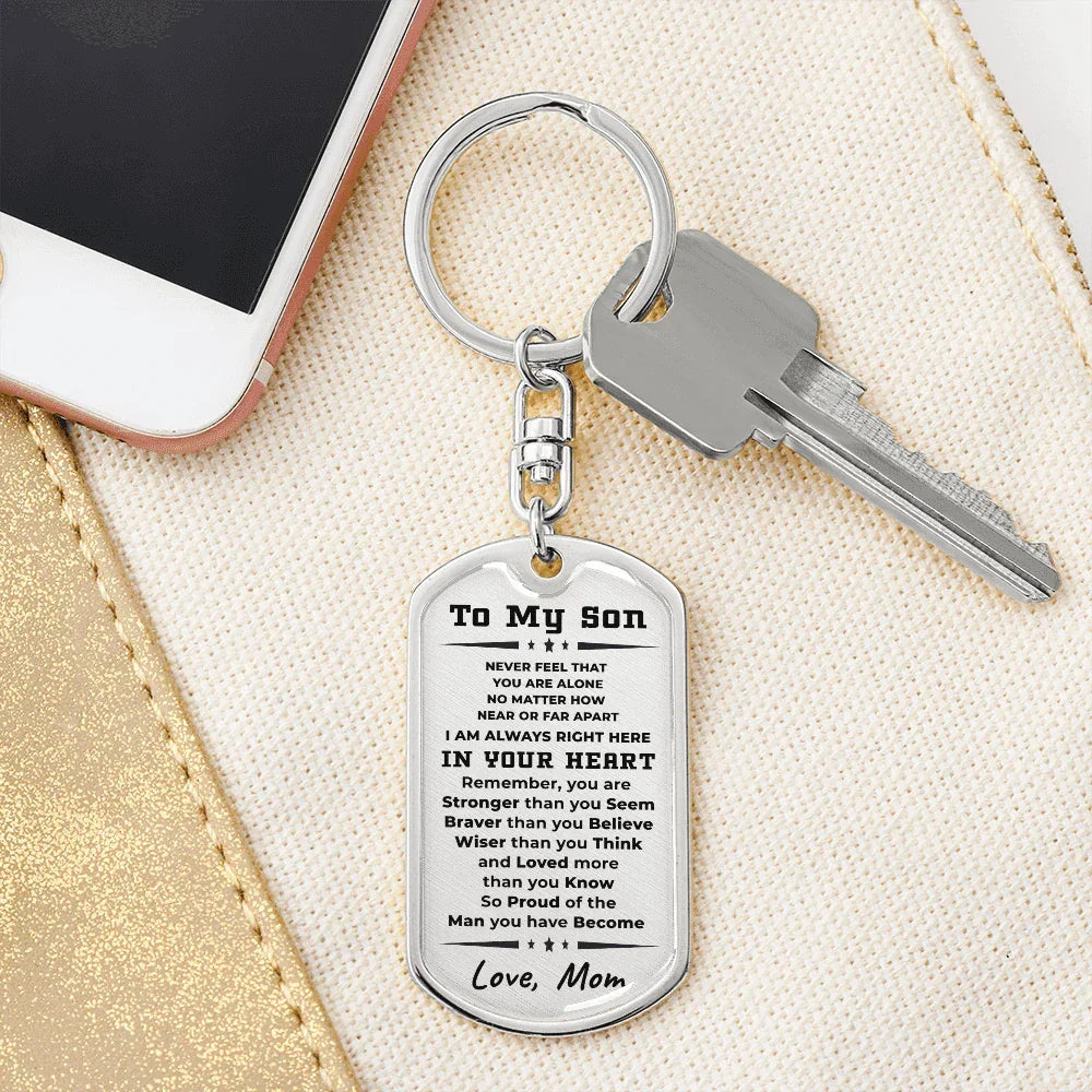 To My Son, I Am Always In Your Heart, Love Mom Keychain