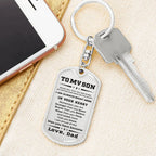 Gift for Adult Son from Dad Engraved Military Style Dog Tag Keychain