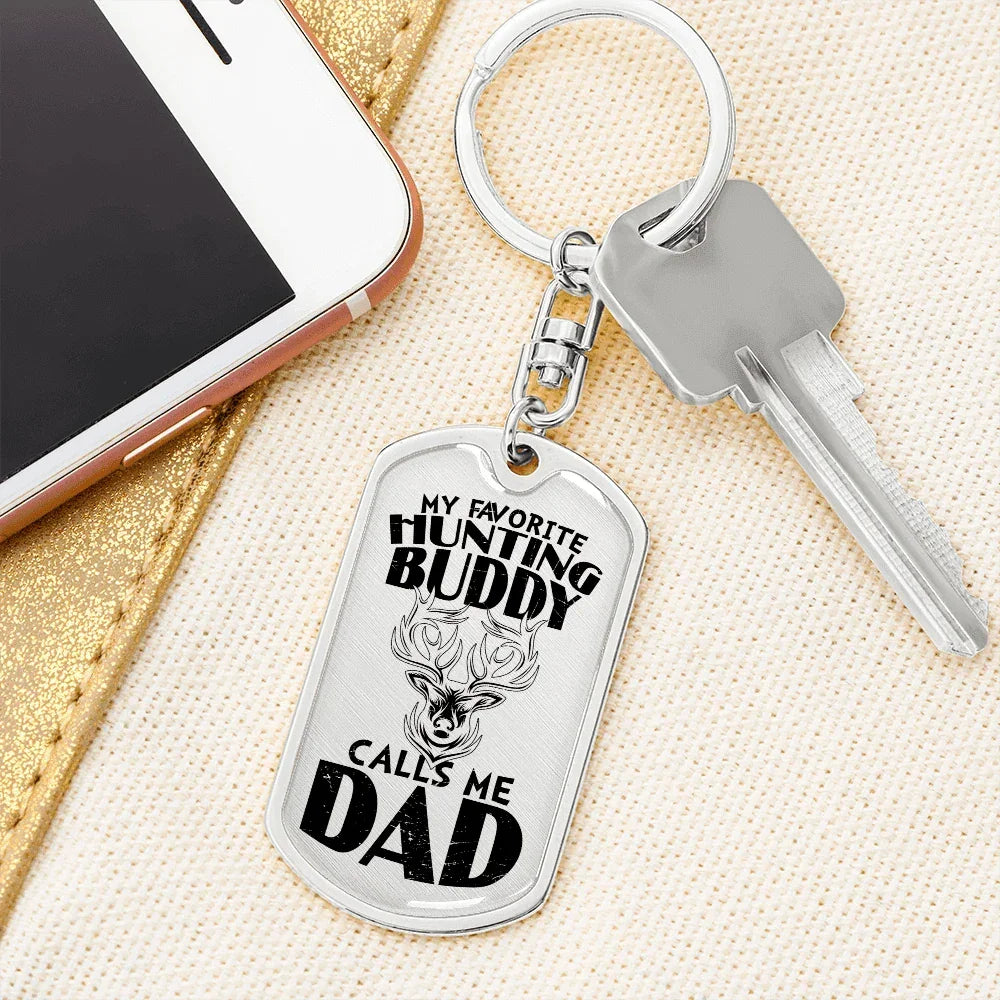 Dad Hunting Buddy Engraved Back Military Style Dog Tag Keychain
