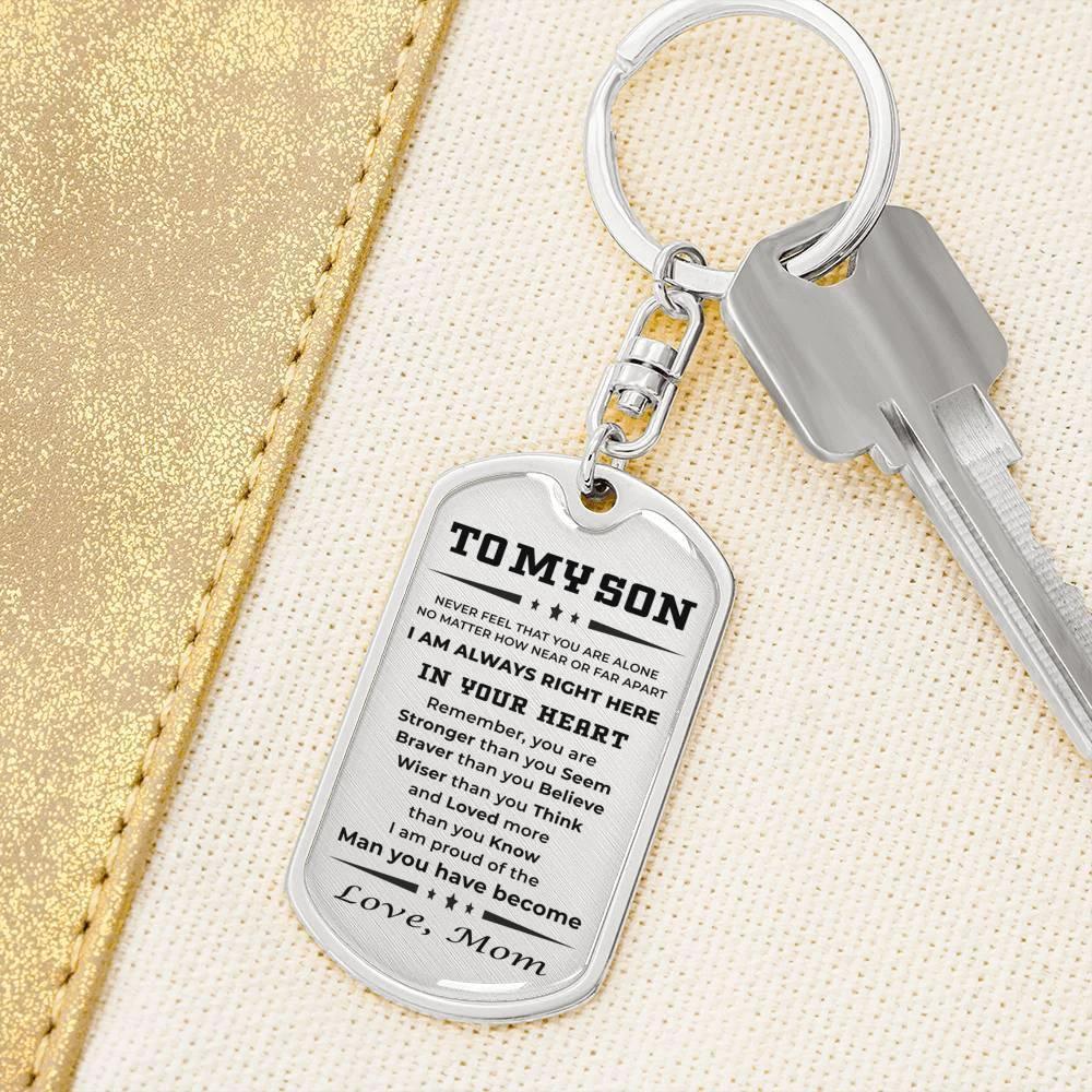 Gift for Adult Son Military Style Dog Tag Engraved Keychain Love Mom