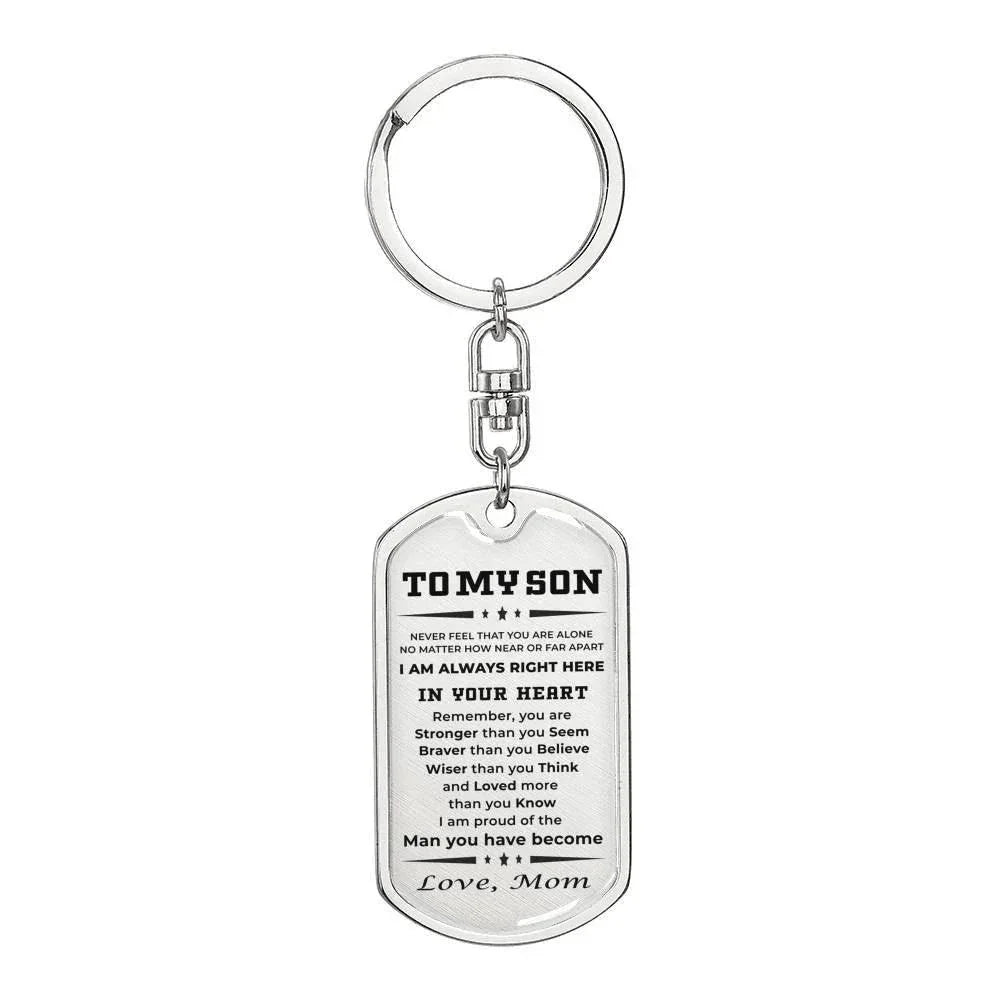 Gift for Adult Son Military Style Dog Tag Engraved Keychain Love Mom