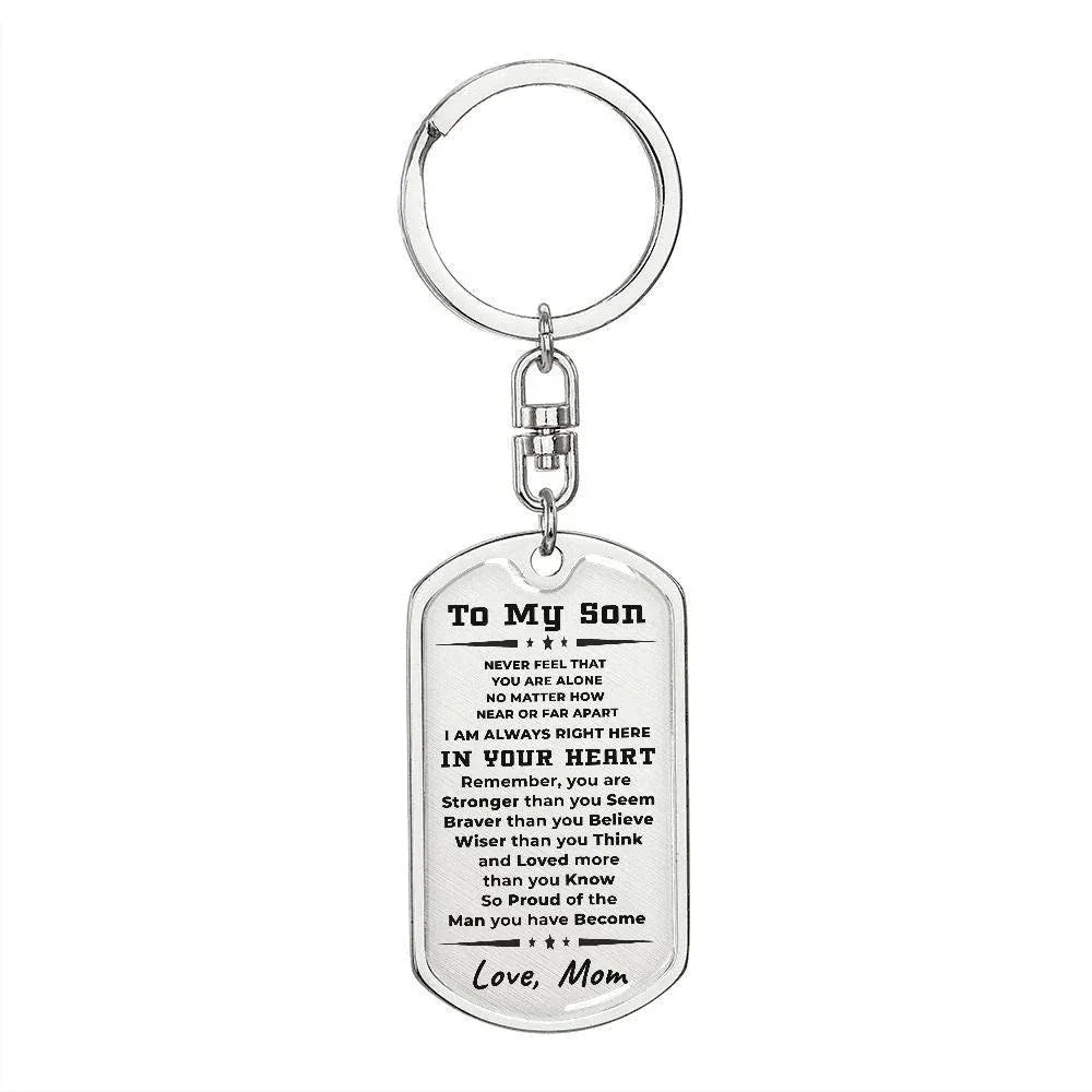 To My Son, I Am Always In Your Heart, Love Mom Keychain