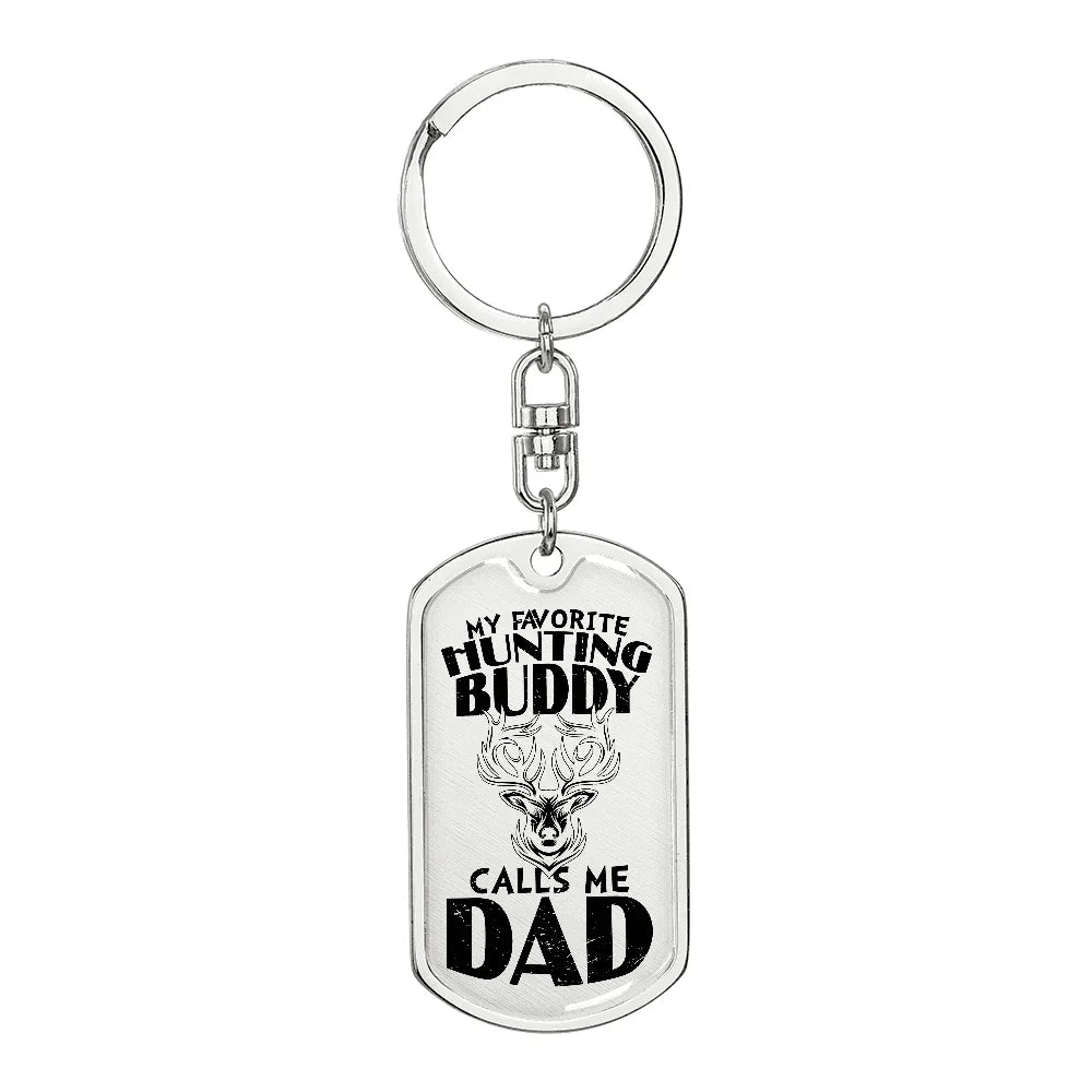 Dad Hunting Buddy Engraved Back Military Style Dog Tag Keychain