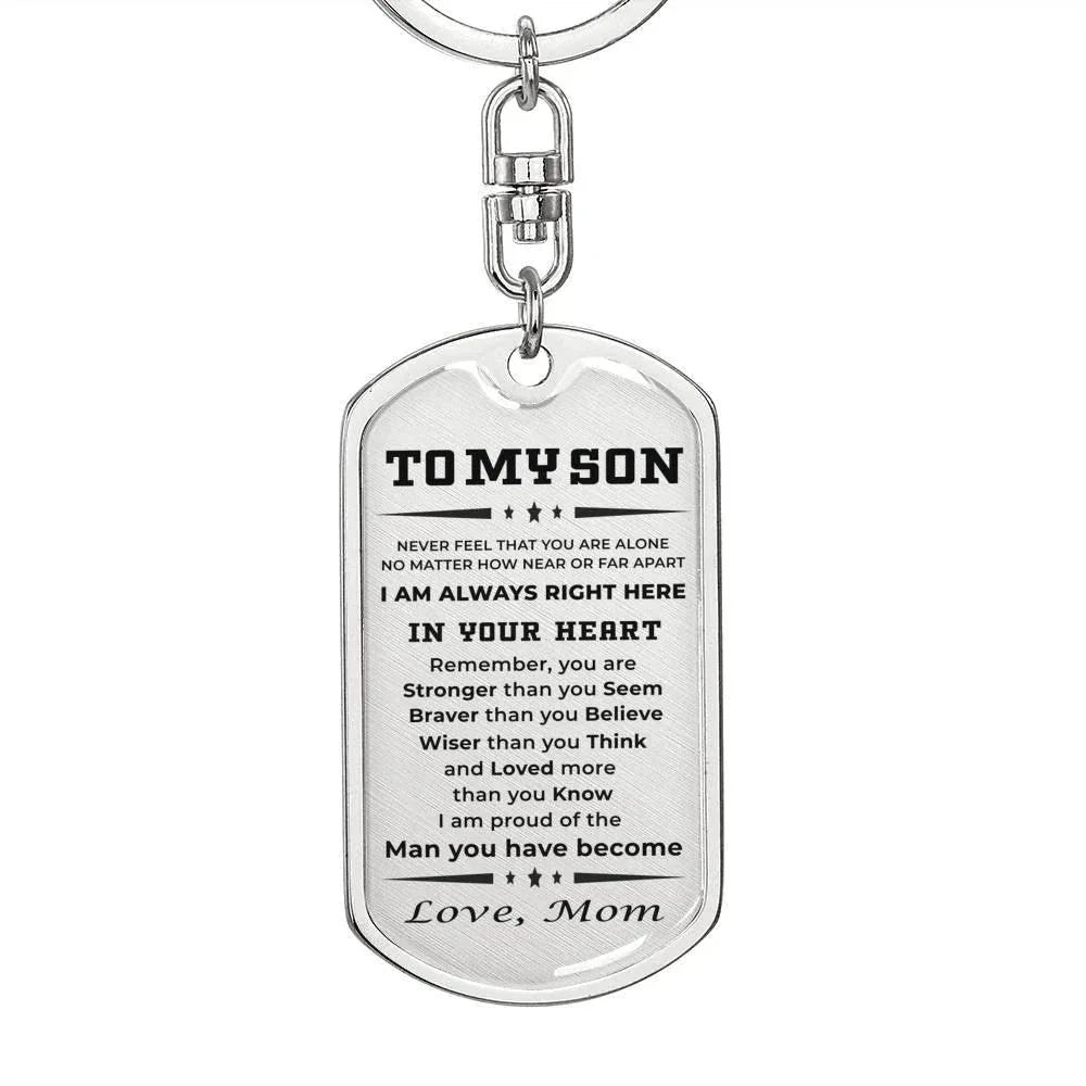 Gift for Adult Son Military Style Dog Tag Engraved Keychain Love Mom