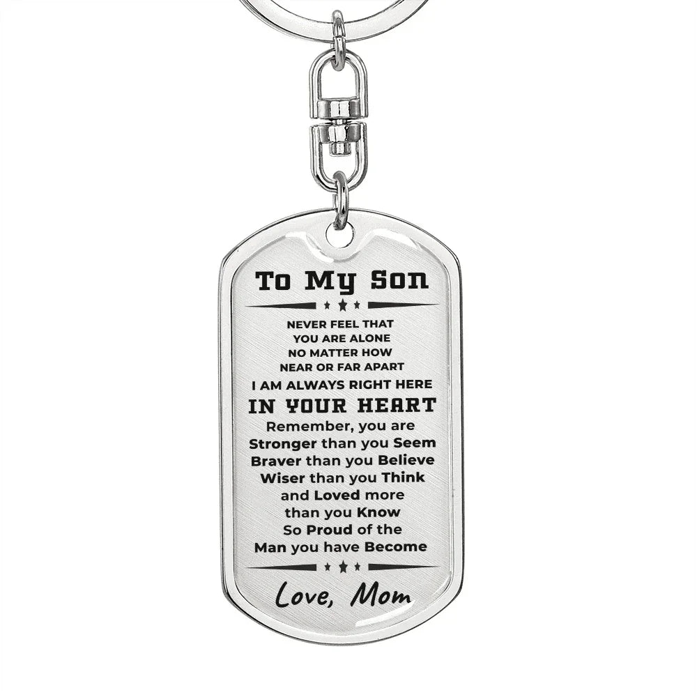 To My Son, I Am Always In Your Heart, Love Mom Keychain
