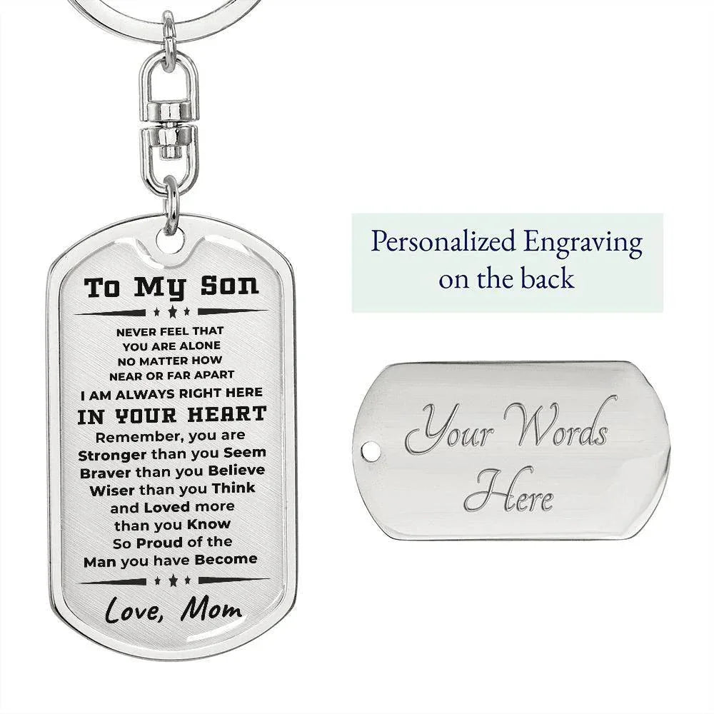 To My Son, I Am Always In Your Heart, Love Mom Keychain