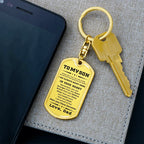 Gift for Adult Son from Dad Engraved Military Style Dog Tag Keychain