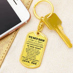 Gift for Adult Son from Dad Engraved Military Style Dog Tag Keychain