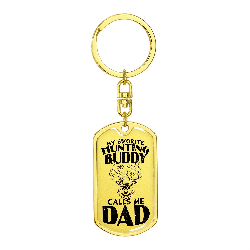 Dad Hunting Buddy Engraved Back Military Style Dog Tag Keychain