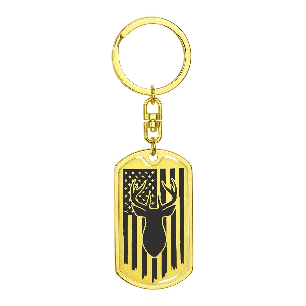 Deer Hunter American Flag Keychain Personalized Engraved Back