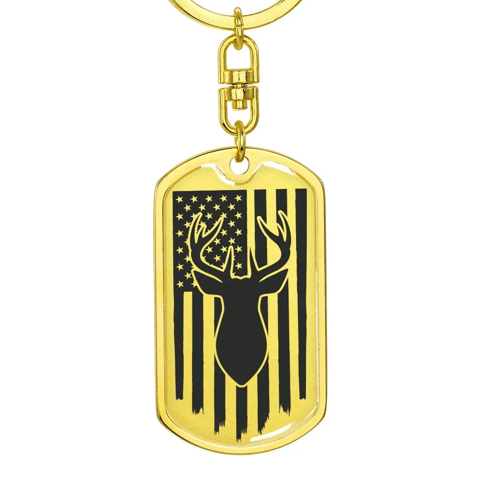 Deer Hunter American Flag Keychain Personalized Engraved Back