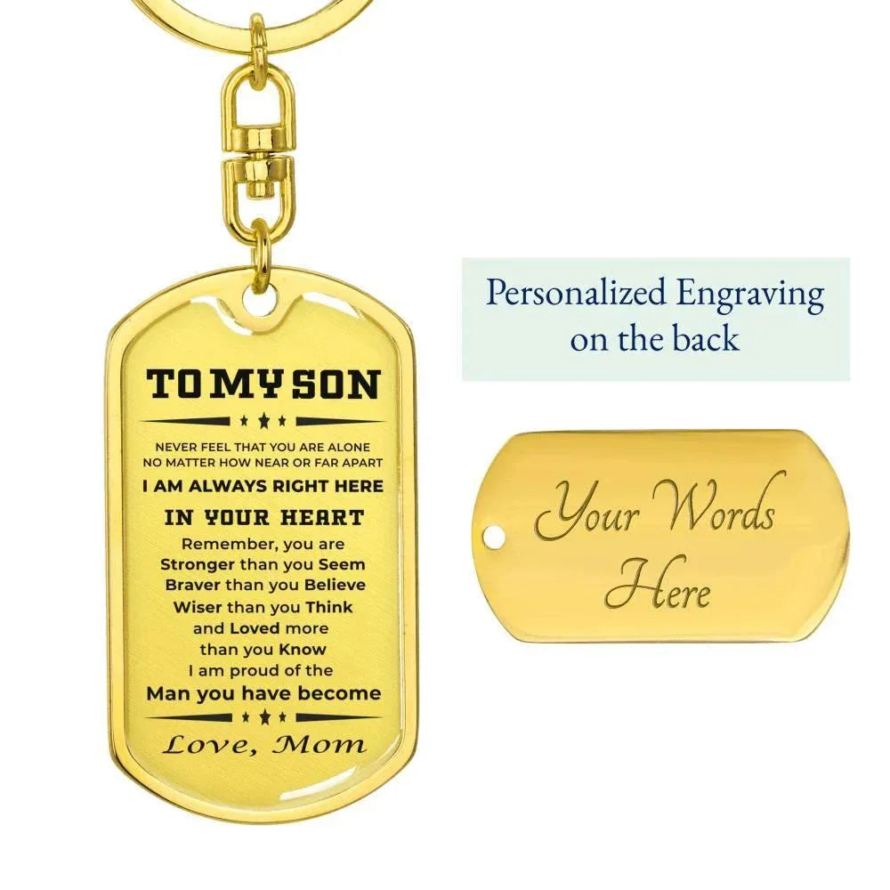 Gift for Adult Son Military Style Dog Tag Engraved Keychain Love Mom