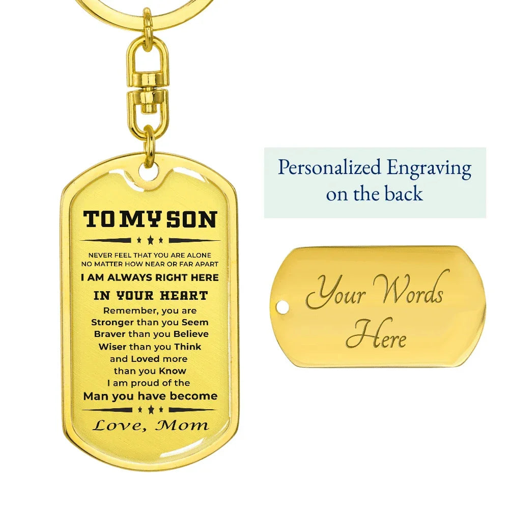 Gift for Adult Son Love Mom Military Style Dog Tag Engraved Keychain