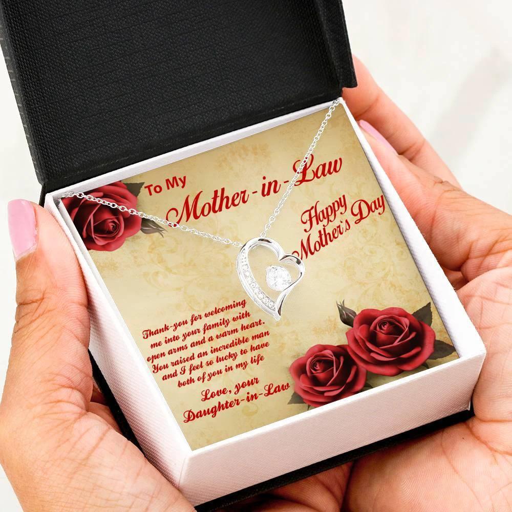 Mother's Day Gift for Mother-in-Law from Daughter-in-Law Heart Pendant Necklace with Message Card